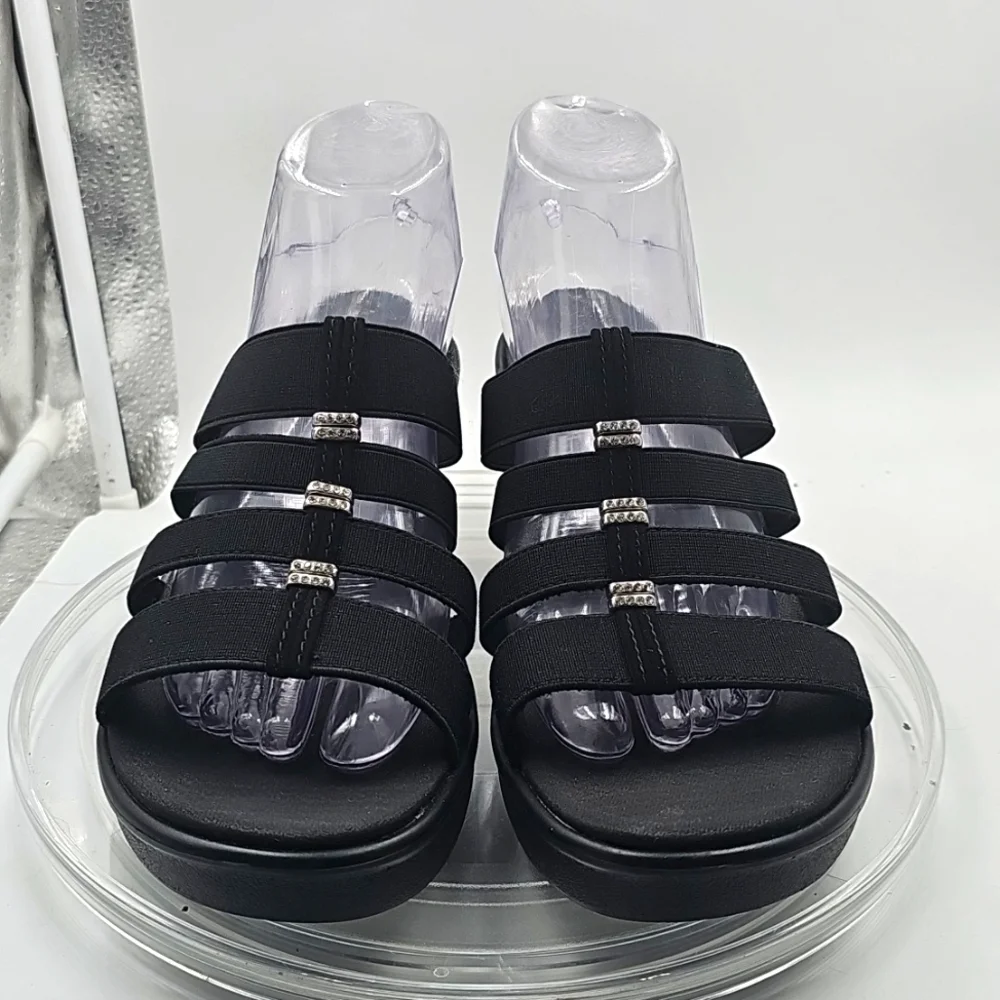 I Skechers Women's Black Luxe Foam Sandals Bling RHINESTONE Sz 9